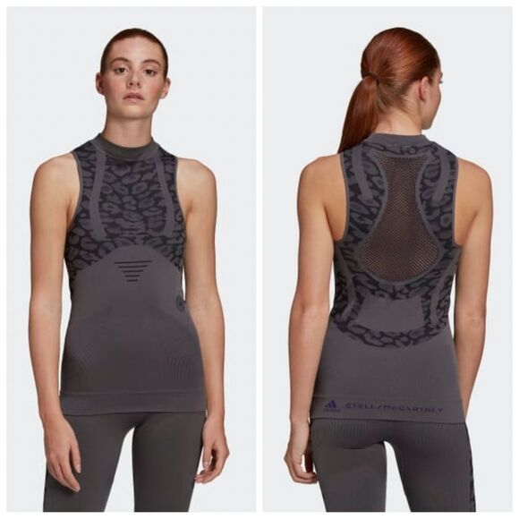 NWT|Adidas Stella McCartney TruePurpose Grey Leopard Print Seamless Tank… - Picture 1 of 10